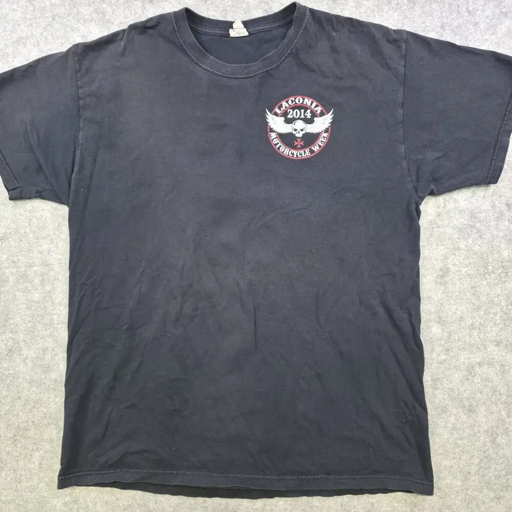 Laconia Motorcycle Week Shirt Mens XL Black 2014 Skull Wings Biker Rally Graphic - Picture 6 of 13